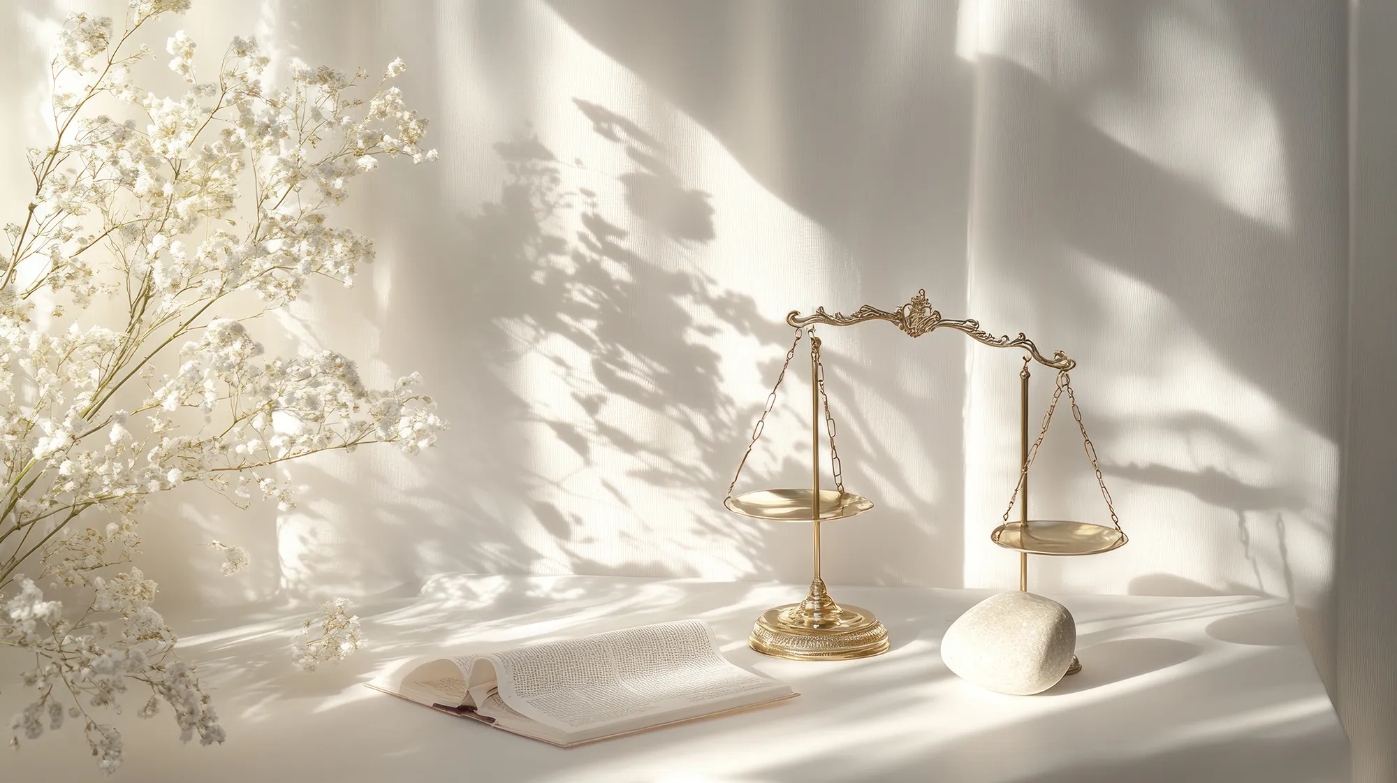 Gold scales atop a cream color table